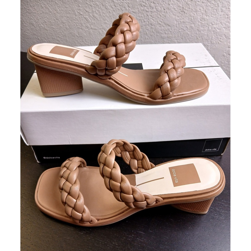 Dolce Vita Ronin Braided Block Heel Sandal Caramel Stella Brown Square Toe 6